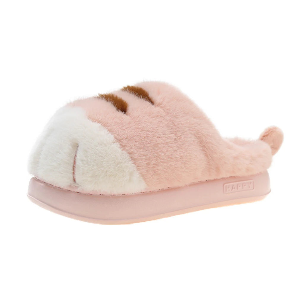 SUVETTE pink plush cat paw slipper side view