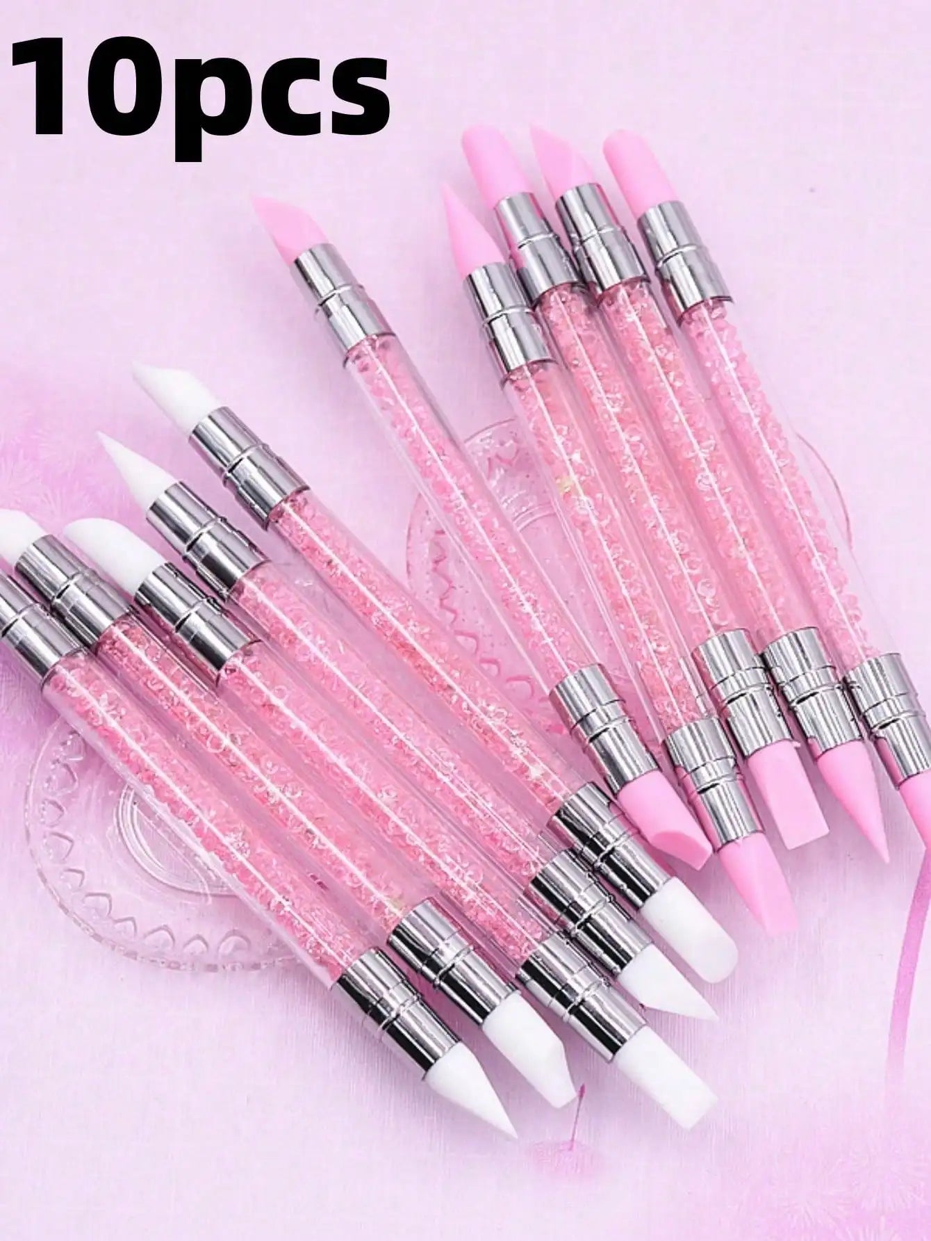 SUVETTE 10pcs pink rhinestone nail carving pen set