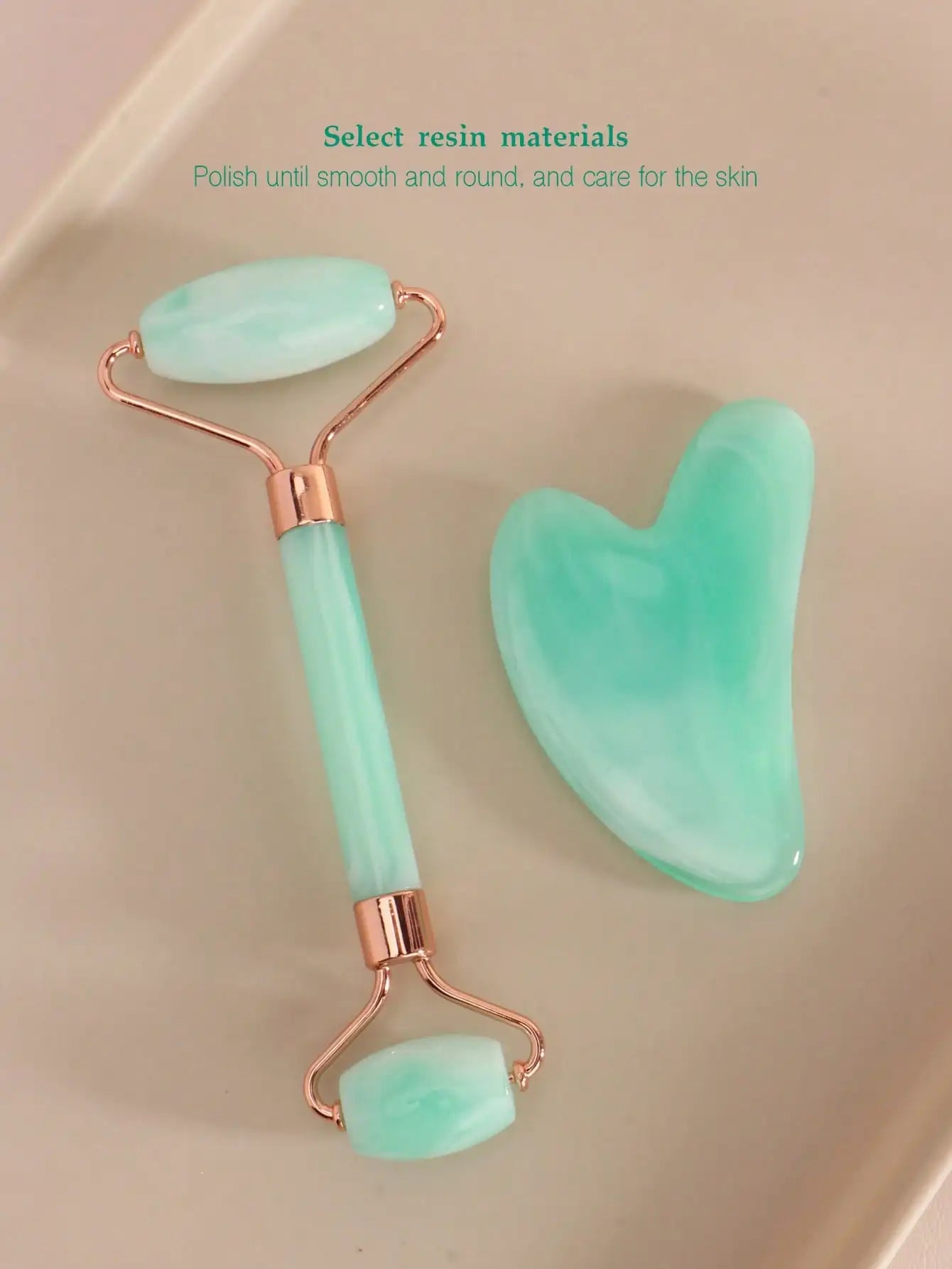 SUVETTE resin green facial roller and gua sha kit