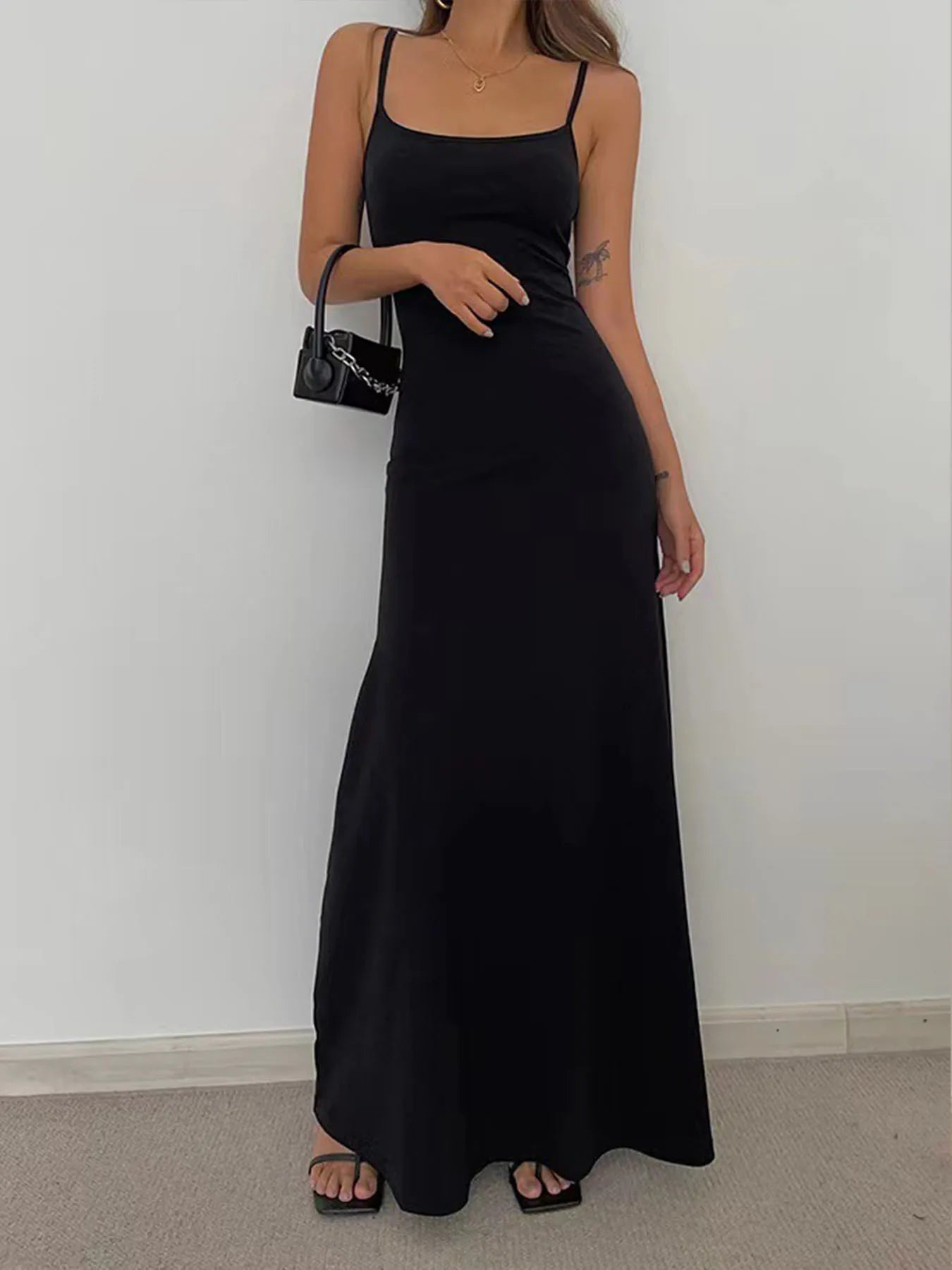 SUVETTE black spaghetti strap bodycon dress