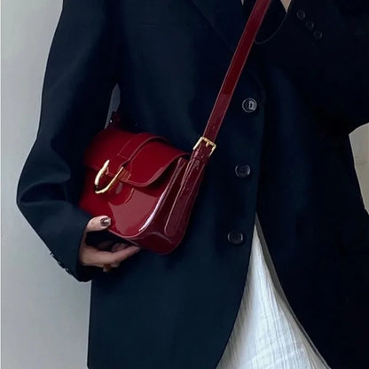 SUVETTE red PU leather horseshoe buckle crossbody bag
