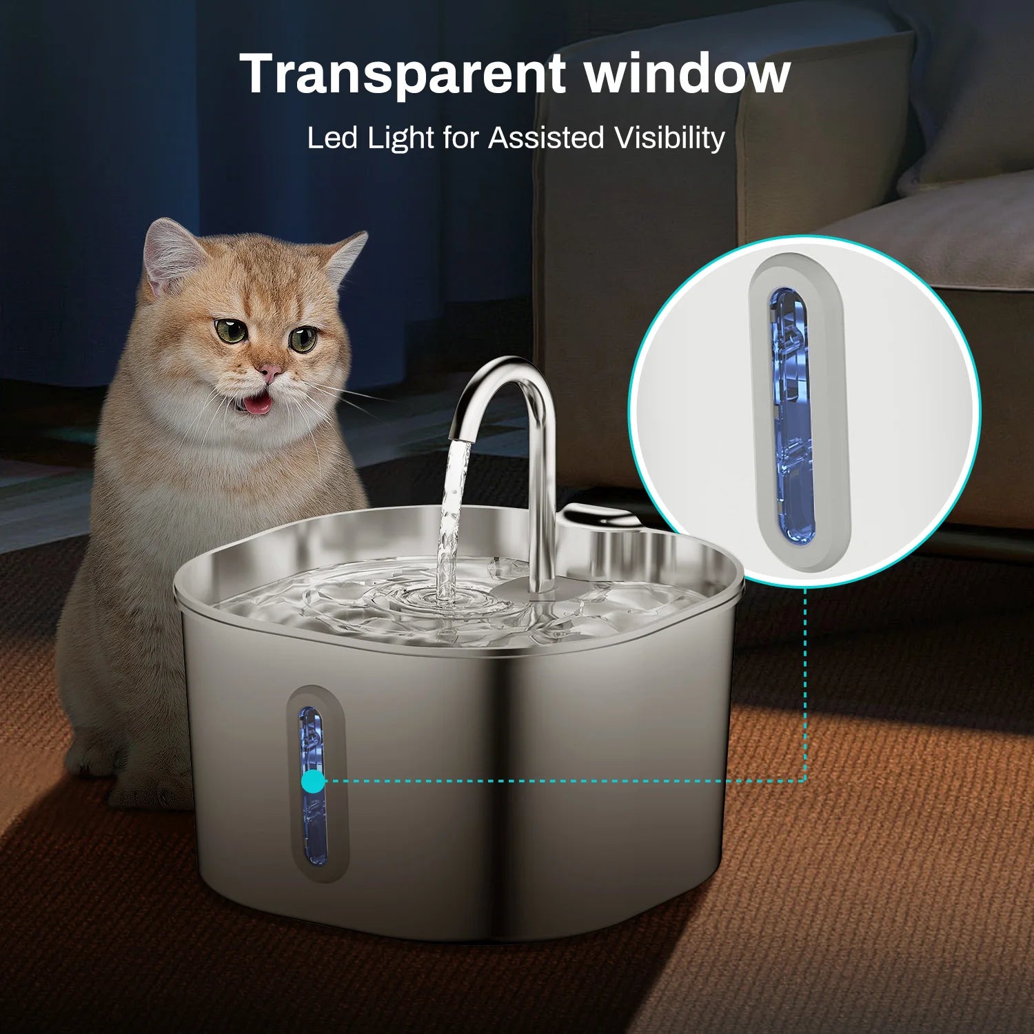 SUVETTE pet water fountain with LED water window