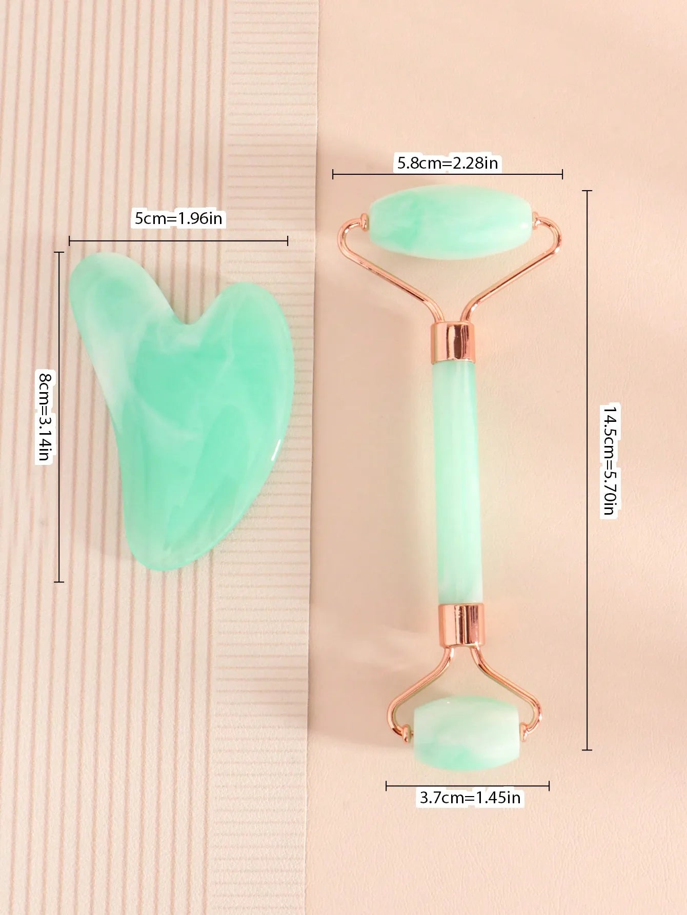 SUVETTE green jade facial roller and gua sha tool set