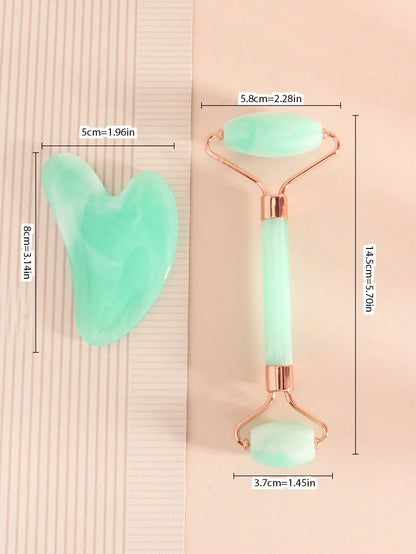 SUVETTE green jade facial roller and gua sha tool set