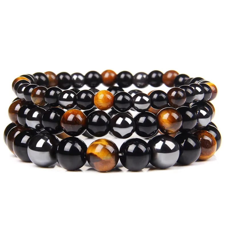 SUVETTE Stacked Triple Protection Tiger Eye Stone Bracelet