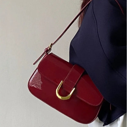 SUVETTE red PU leather horseshoe buckle shoulder bag