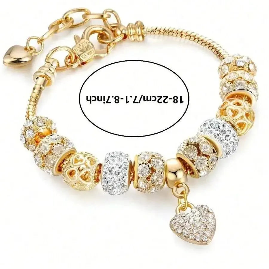SUVETTE Gold Crystal Heart Charm Bracelet 18-22cm View
